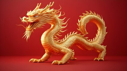 Obraz premium Golden Dragon Statue, a symbol of ancient Chinese culture, often seen as temple decoration or a source of inspiration for art and tattoo designs. perfect for Chinese New Year decorations