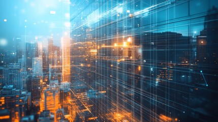 Obraz premium Futuristic abstract interior of a modern business building with sleek design, high-tech elements, and glass walls showcasing a professional environment.