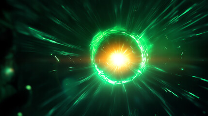 Obraz premium A stunning visual of a green energy vortex radiating light, representing advanced technology and innovation in a digital landscape.