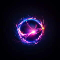 A vibrant, glowing sphere with dynamic light trails on a dark background, perfect for tech and design themes.