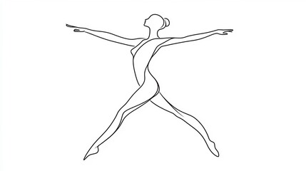 Continuous Line Art of Graceful Dancer in Fluid Motion on White Background