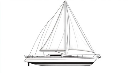 Elegant Single Line Drawing of a Minimalist Sailboat on White Background