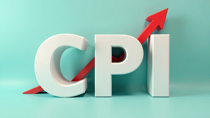 3d render illustration of block banner design for word text CPI acronym abbreviation of consumer price index with arrows pointing upwards