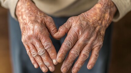 Fototapeta premium Elderly man suffering from psoriasis on hands