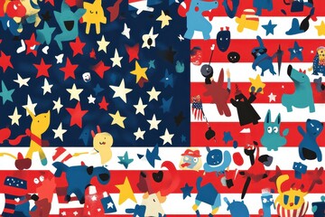 Festive Cartoon Characters Celebrate American Patriotism