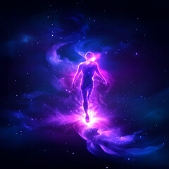 Obraz premium A vibrant representation of a cosmic figure, symbolizing transformation and the ethereal nature of consciousness.