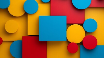 Vibrant Layered 3D Geometric Shapes in Primary Colors