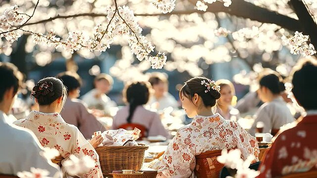 Cherry Blossom Festival Celebration with Traditional Kimonos
