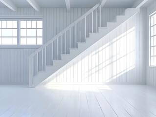 Obraz premium White Wooden Staircase 3D Render