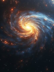 Obraz premium Spiral galaxy with vibrant orange and blue hues.