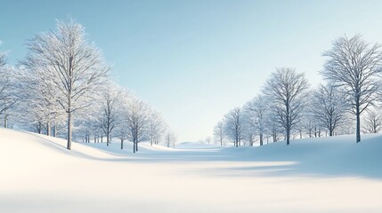 Obraz premium Breathtaking Winter Landscape with Serene Snow-Covered Trees and Ample Space for Overlay