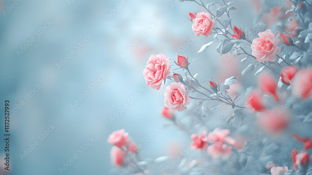 Wall mural Elegant Pink Roses on a Soft Blue Background