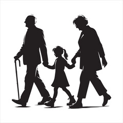 Grandparents walking silhouette vector illustration