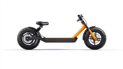 Fototapeta premium Sleek and Modern Electric Scooter Designed for Off-Road Adventures with Bold Orange Accents, Heavy-Duty Tires, and a Minimalist Frame Ideal for Urban Travel