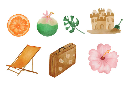 Summer Beach Holiday Essentials Watercolor Illustration