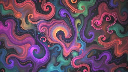 Psychedelic swirls of vibrant hues and cosmic dust: an abstract background image,