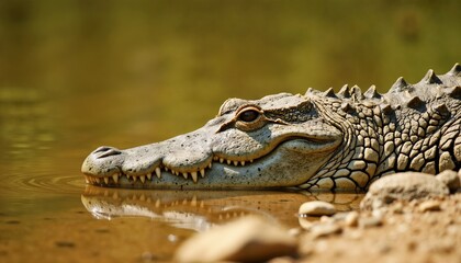 Fototapeta premium World Wildlife Day. Crocodile resting by the riverbank