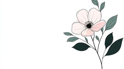 Abstract Continuous Line Flower on White Background with Soft Curves and Flat Design