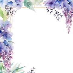 Fototapeta premium Pastel floral and leaves border frame with blank central copyspace
