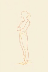 Fototapeta premium Minimalist boho line art illustration of woman, affirmation quotes background wallpaper, beige, aesthetic self love care, wish, empowerment, freedom state of mind concept art illustration flower core