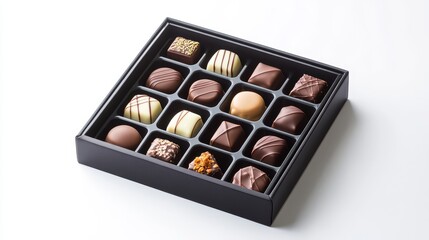 Elegant Assortment of Gourmet Chocolate Confections in a Stylish Black Box Displaying Various Shapes and Designs for Indulgent Treats and Gifts