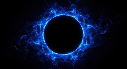 Obraz premium Electric blue energy plasma ring, frame Portal with glowing lightning isolated on black background, overlay transparent alpha VFX