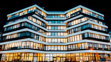 Night Office Building, Modern Architecture