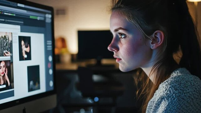 Woman designing creative animations for digital media projects