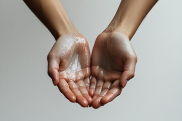 Fototapeta premium Hands gently holding shimmering salt, symbolizing purity and ren