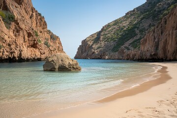Fototapeta premium A serene beach setting with pristine turquoise waters.