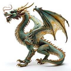 Fototapeta premium Green Dragon Sculpture with Golden Accents