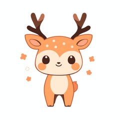 A cute, cartoon deer with antlers and a cheerful expression, surrounded by playful floral accents, perfect for children's illustrations.