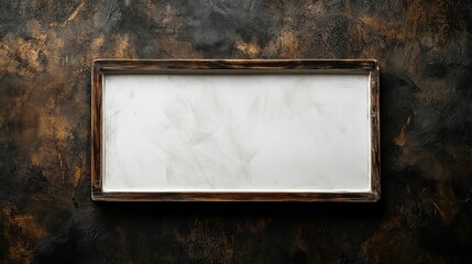 Dark marbled wooden beam background with a large white tray with a white screen and a high-quality pen, 16:9