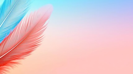 Naklejka premium Feather abstract background idea. Vibrant blue and pink feathers against a soft pastel background, ideal for artistic designs.