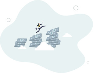 Compound interest, money growth investment, prosperity or earning and profitability stock concept,.flat characters.