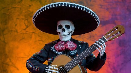 The skeleton in Mexican national costumes.