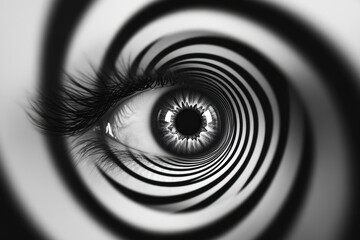 A hypnosis spiral in a human eyeball loop in black and white ,monochrome colour.