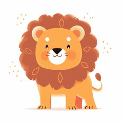 Obraz premium A cute, cartoon-style lion with a fluffy mane and a friendly expression, surrounded by light, playful accents.
