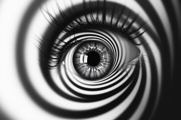 A hypnosis spiral in a human eyeball loop in black and white ,monochrome colour.