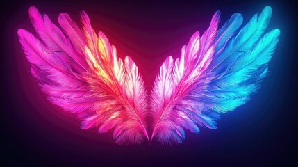 Obraz premium Feather abstract background idea. Vibrant digital wings with colorful feathers, showcasing beauty and creativity.