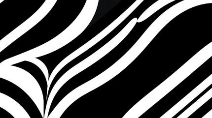 Abstract Zebra Stripes: An artistic rendering of zebra stripes, a black and white geometric pattern, the lines flow and curve in an abstract and dynamic composition.