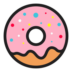 Donut with pink glaze icon isolated on white background