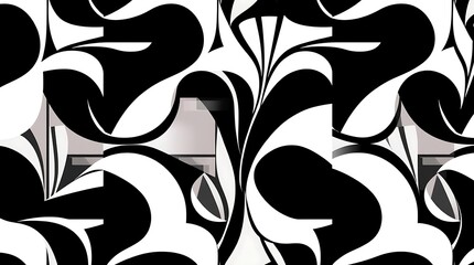 Monochromatic Floral Rhapsody: Abstract black and white floral pattern, seamless repeat, elegant, stylish, modern art deco design. Perfect for textile, wallpaper, fashion.