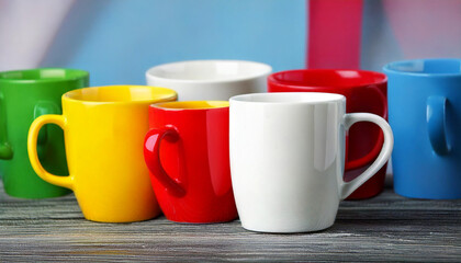 Fototapeta premium Vibrant Blank Mug Collection A Splash of Colorful Utility