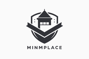 Fototapeta premium Monochromatic logo featuring a digital shield design with a house illustration, A monochromatic logo representing a digital marketplace, minimalist simple modern vector logo design