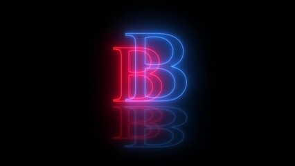 3d B letter neon blue red flicker and flashes in black background