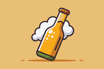A playful depiction of a beer bottle with foam rising, set against a cheerful background, A simple design of a beer bottle with foam coming out, minimalist simple modern vector logo design