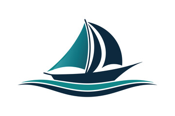 This logo showcases a modern sailboat design gliding over gentle waves, reflecting simplicity and elegance, A simple, elegant logo featuring a stylized sailboat silhouette