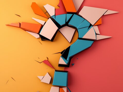 A vibrant, abstract question mark design erupts from a colorful background, symbolizing curiosity and inquiry.