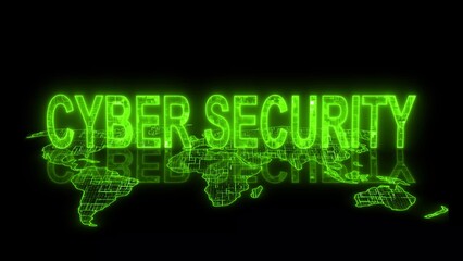 3d cyber security text technology earth map green glowing